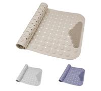 Large Non Slip Bath Mat for Tub, 70x40cm Extra Long Shower Mat Anti Mould Suction Cups and Drain Holes for Bathtub, the Shower Cubicle, Foot Massage Durable PVC Shower Floor Mat Khaki Cloud