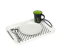 Large Non Slip Serving Tray With Handles Rectangular Plastic Dinner Drinks Tray For Home Pub Restaurant White
