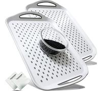 Large Non Slip Serving Tray with Handles, Silicone Gripping Nubs Lap Food Trays for Eating, Dishwasher Safe Serve for Dinner Snack Fruit Dessert Breakfast Beverage, Rectangular, Set of 2, White