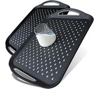 Large Nonslip Serving Tray with Handles, Silicone Grippy Dots Food Trays for Eating, Dishwasher Safe Lap Trays for Breakfast Dinner Snack Fruit Appetizers Beverage, Rectangular, Set of 2, Black