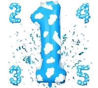 Large Number 1 Foil Balloon Inspired Birthday Decorations Cow Print Sky Blue Cloud Number Balloons Arch Garland Kit Party Supplies for Baby Shower Kids Farm Birthday Party Decor Favor（1）