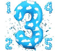 Large Number 3 Foil Balloon Inspired Birthday Decorations Cow Print Sky Blue Cloud Number Balloons Arch Garland Kit Party Supplies for Baby Shower Kids Farm Birthday Party Decor Favor（3）