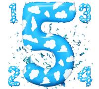 Large Number 5 Foil Balloon Inspired Birthday Decorations Cow Print Sky Blue Cloud Number Balloons Arch Garland Kit Party Supplies for Baby Shower Kids Farm Birthday Party Decor Favor（5）