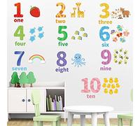 Large Numbers Wall Stickers Educational Learning Animal Arabic Numbers 1-10 Wall Decals Peel and Stickers Removable Counting Vinyl Wall Stickers for Children Kids Toddlers Classroom Playroom Daycare
