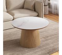 Large Oak and White Marble Effect Round Coffee Table - Malia