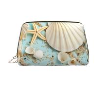 Large Ocean Sea Beach Seashells Starfish Blue Printed Cosmetic Bag Portable Cosmetic Storage Bag Suitable for Travel and Business Trips