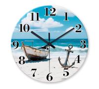 Large Ocean Wall Clocks for Living Room Decor 16 Inch Blue Wall Clock Battery Operated Contemporary Glass Beach Wall Clock Silent