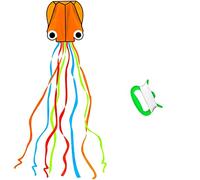 Large Octopus Kites-1 Pcs Rainbow Mollusc Flying Octopus Kite for Kids and Adults,kites for adults Beach and Summer Outdoor Toy with 100 meters Flying Line and Spool, Nylon Kite for Beginners(Orange)
