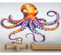 Large Octopus Mural Colorful Octopus Wall Mural Watercolor Sea Creature Wallpaper Underwater Marine Life Murals Cartoon Animal Murals for Living Room Bedroom 100 x 70 cm