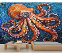Large Octopus Mural Mosaic Octopus Wall Mural Colorful Sea Creature Wall Murals Mythical Creatures Wallpaper Cartoon Animal Murals for Living Room Bedroom 100 x 70 cm