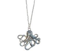 Large Octopus Necklace Silver Plated Chain Sea Monster Ocean Gift Kraken Squid Accessory Pendant Charm Jewellery Tentacles Animal Fish Keepsake Silver Aquatic Beach