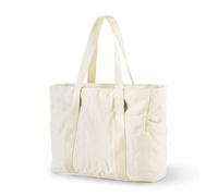 Large Off White Women's Tote Bag With Zip Closure For Work Gym Beach And Weekend 39 X 15.5 X 31 Cm