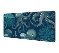 Large Office Desktop Mouse Pad, Cartoon Octopus Non-Slip Lightweight Computer Mouse Pad 35.2" x 15.7"