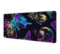 Large Office Desktop Mouse Pad, Neon Butterfly and Skull Pattern Non-Slip Lightweight Computer Mouse Pad 35.2" x 15.7"