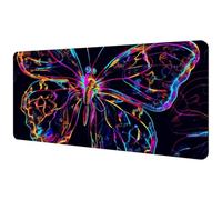 Large Office Desktop Mouse Pad, Neon Butterfly Color Pattern Non-Slip Lightweight Computer Mouse Pad 35.2" x 15.7"