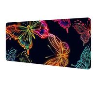 Large Office Desktop Mouse Pad, Neon Butterfly Color Pattern Non-Slip Lightweight Computer Mouse Pad 35.2" x 15.7"