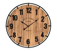 Large old town farmhouse wall clock-Large Wall Clock 20 Inches - Rustic Antique Wood with Metal Circle and Large Numerals Silent Battery Operated Wall Clock for Office Kitchen Bedroom Living Room