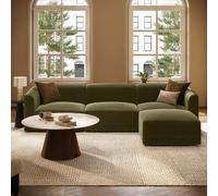 Large Olive Green Velvet Curved Modular 4 Seater Chaise Corner Sofa - Laine