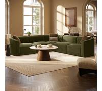 Large Olive Green Velvet Curved Modular 5 Seater Corner Sofa - Laine