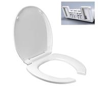 Large Opening Plastic Toilet Seat, White Quick Release Lid, Open Front Design, Round 35.5 x 40 cm