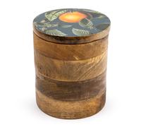 Large Orange Blossom Green Storage Canister in Mango Wood Multi-Coloured