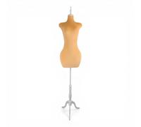Large Orange Velvet Female Curve Mannequin Torso Pinnable Dress Form with Adjustable Wooden Tripod Stand 130-180cm Height, UK Size 12-16 Display Bust 93cm Waist 63cm Hips 109cm
