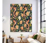 Large Oriental Phoenix Flowers Unframed Canvas Wall Art, Traditional Plants Wall Decor, Pinkish-Green Modern Art Poster Canvas Painting Picture For Living Room Office Bedroom, Frameless, 30X40Cm