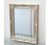 LARGE ORNATE WALL MIRROR RUSTIC CHAMPAGNE FRENCH HALLWAY BATHROOM WOODEN FLOWERY DESIGN (60X45CM)