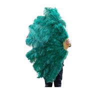 Large Ostrich Feather Fan 13 Bone Lake blue Feathers Fan for Diy Dance Show Halloween Party Wedding Stage Props Handheld Fluffy Plumes Fan(Blue,Small 100cm 1pcs)