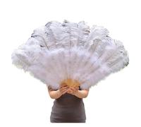 Large Ostrich Feather Fan 13 Bone Lake blue Feathers Fan for Diy Dance Show Halloween Party Wedding Stage Props Handheld Fluffy Plumes Fan(Pink,Big 130cm 2pcs)