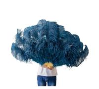 Large Ostrich Feather Fan 13 Bone Lake blue Feathers Fan for Diy Dance Show Halloween Party Wedding Stage Props Handheld Fluffy Plumes Fan(Silver,Big 130cm 2pcs)