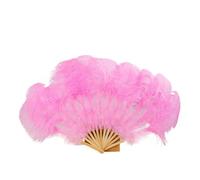 Large Ostrich Feather Fan 13 Bone Lake blue Feathers Fan for Diy Dance Show Halloween Party Wedding Stage Props Handheld Fluffy Plumes Fan(Yellow,Smal Big Fan 2pcs)