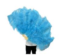 Large Ostrich Feather Fan 130CM/100CM White Big Feather Fan Fluffy 13 Bone Handheld for Carnival Dance Stage Performance & DIY Crafts(28 Sky blue,Small fan 1Pair(two))