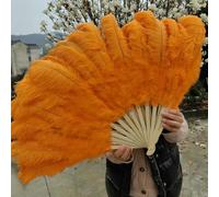 Large Ostrich Feather Fan Decorative Ostrich Feathers for Crafts Wedding Dance Party Performance Props Celebration-Orange-Big Fan 2Pcs