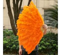 Large Ostrich Feathers Fan Pink Feather Dance Fans Folding Hand Carnival Party Wedding Celebration Belly Dance Show 100CM&130CM-Orange-100cm 2pcs