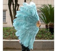 Large Ostrich Feathers Fan Pink Feather Dance Fans Folding Hand Carnival Party Wedding Celebration Belly Dance Show 100CM&130CM-LIGHT BLUE-100cm 2pcs