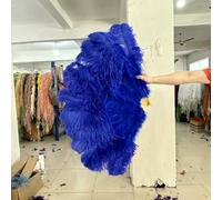 Large Ostrich Feathers Fan Pink Feather Dance Fans Folding Hand Carnival Party Wedding Celebration Belly Dance Show 100CM&130CM-royal blue-130cm Right Hand