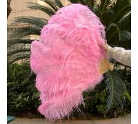 Large Ostrich Feathers Fan Pink Feather Dance Fans Folding Hand Carnival Party Wedding Celebration Belly Dance Show 100CM&130CM-pink-100cm Left Hand