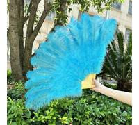 Large Ostrich Feathers Fan Pink Feather Dance Fans Folding Hand Carnival Party Wedding Celebration Belly Dance Show 100CM&130CM-sky blue-100cm Right Hand