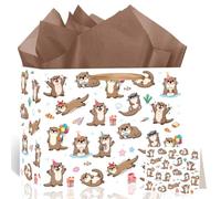 Large Otter Birthday Gift Bag with Greeting Card & Ribbon Handle, for Otter Animal-Themed Birthday Party Supplies Farmhouse Baby Shower Decor