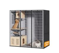 Large Outdoor Cat Enclosure Cover - 600D Oxford Waterproof Pet Cage Cover for Cat Kennel, Cat Creat Covers with Transparent Front Panel, Side Ventilation Windows, 39.7"D x 72.8"W x 72.8"H (Only Cover)