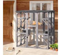 Large Outdoor Cat House, 180cm High Walk-in Door, Wooden Catio with 7 Jumping Platforms, 2 Resting Boxes & Waterproof Snowproof Asphalt Roof, 170x89x180cm Cat Enclosure for Multi Cats