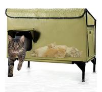 Large Outdoor Cat House Waterproof, Insulated Weatherproof Outdoor Cat Shelter with Slanted Roof & Escape Door, Elevated Feral Cat House for outdoor Cats Stray Barn Cat, Green