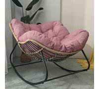 Large Outdoor Chair with Cushioned Pillow Modern Wicker/Rattan Design Metal Frame Oversized Indoor/Outdoor Rocking Chair (Pink)