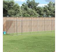 Large Outdoor Dog Kennel Galvanized Steel with Protective Roof, 21.78 m² Spacious Pet Enclosure for Exercise Training & Safety, Weatherproof Silver