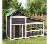 Large Outdoor Dog Kennel with Water-Resistant Green Roof, Solid Pine Wood Pet House for Backyard, 143x60.5x109 cm Grey, Ideal Dog Run & Enclosure
