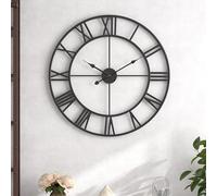 Large Outdoor Indoor Waterproof Metal Wall Clock, Completely Silent, 24 inch Roman Numerals Vintage Art Decor Modern Clocks, Mid-Century Battery Operated Home Decorative for Kitchen,Bedroom,Office