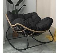 Large Outdoor Patio Rocking Chair with Cushioned Seat Modern Rattan Egg Chair Metal Frame Spacious Design Indoor Outdoor Use (Black)