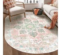 Large Oval Area Rug for Living Room Dining Room BedroomModern Short Pile Vintage Floral Design in and Green Shabby Chic Style 200 x 300 cm