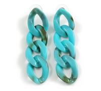 Large Oval Link Acrylic Chain Drop Earrings (Marble Effect in Teal/Black) - 60mm Long